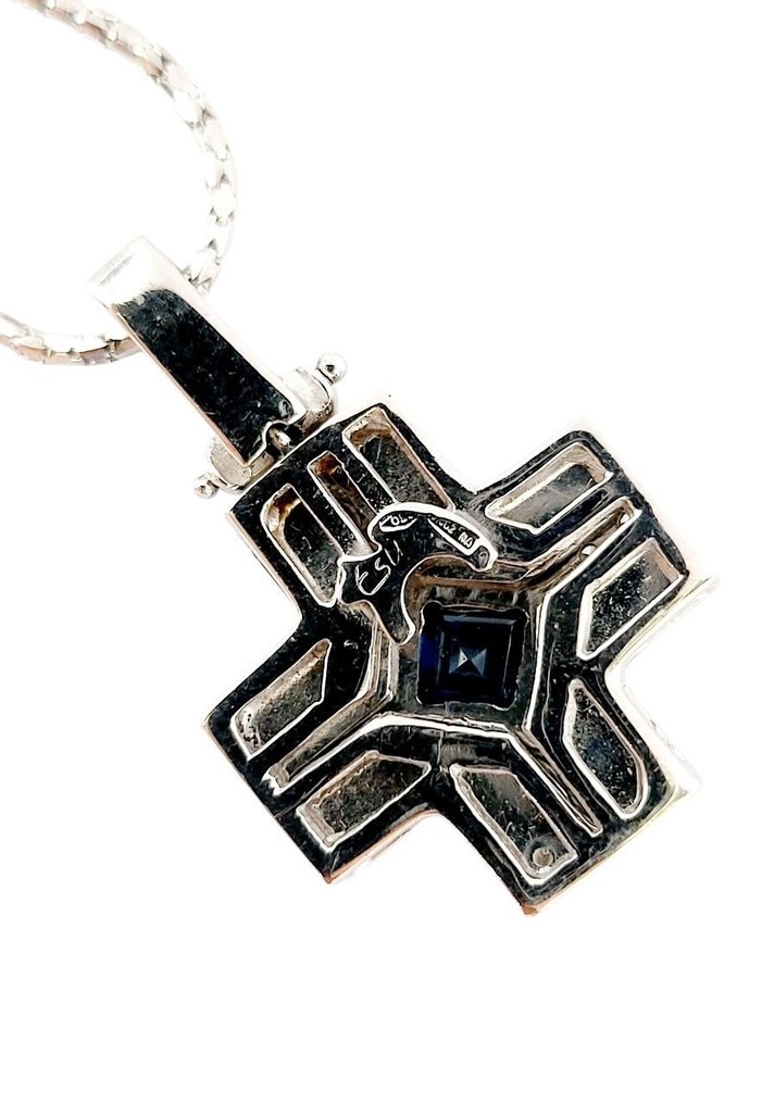 Ketting met hanger - 18 karaat Witgoud -  0.91ct. tw. Saffier - Diamant #3.2