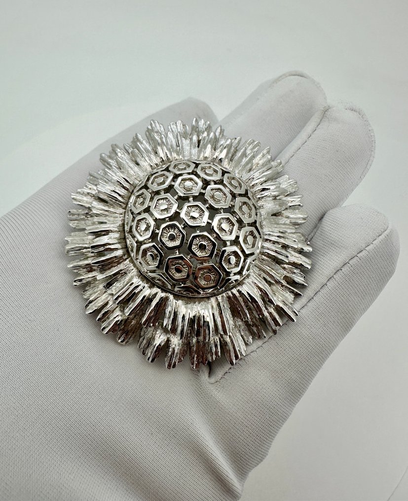 Monet - Spilla a raggi di sole in metallo placcato rodio - circa anni '60-'70 - Spilla #3.2