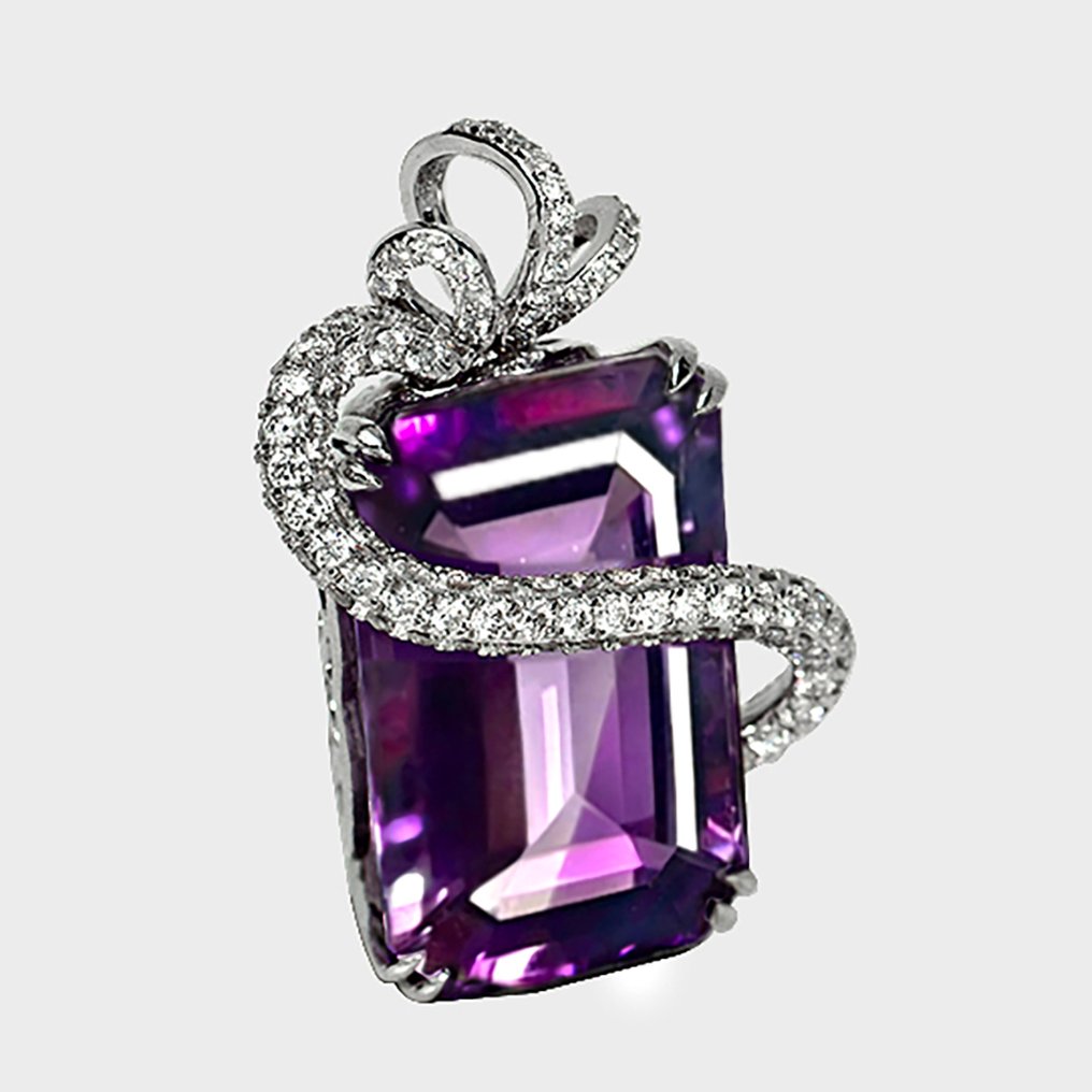 Nincs minimálár - Függő - 14 kt. Fehér arany, HRD 17,83 ct Intenzív ibolya -  18.79ct. tw. Ametiszt - Gyémánt #4.3