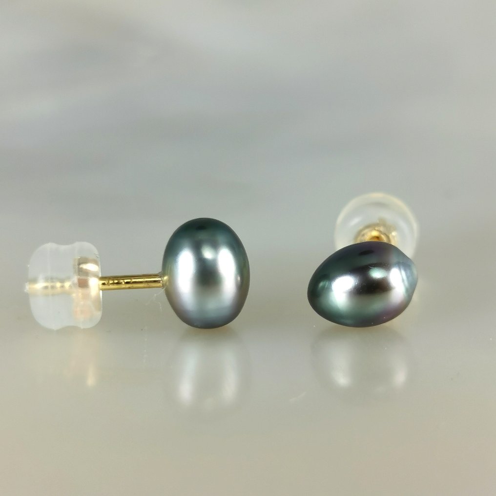 沒有保留價 - 耳環 - 18 克拉 黃金 珍珠 - Keshi Tahiti Ø 5,3x6,9 毫米 #3.2