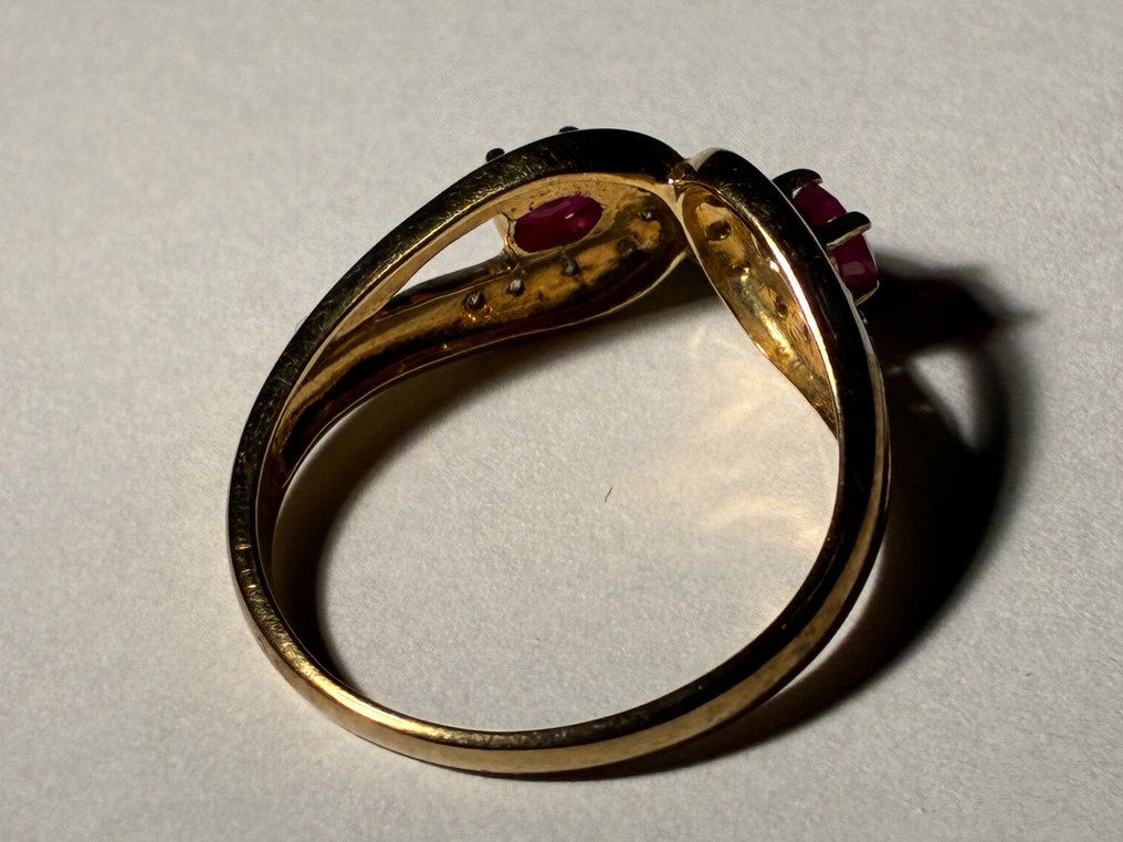 Ring - 9 kt. Rose gold -  0.55ct. tw. Ruby - Diamond - Cat Eyes Ring #3.2