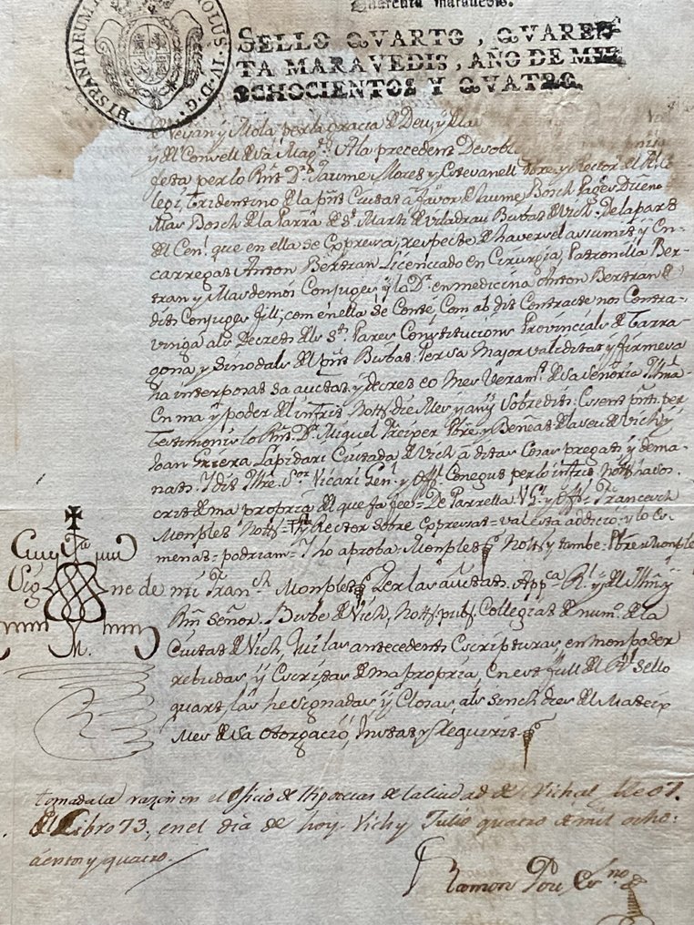 Manuscrito - Año 1804. Manuscrito en catalán. Sello cuarto, Rey Carlos IV. España. Cataluña. - 1804 #2.1