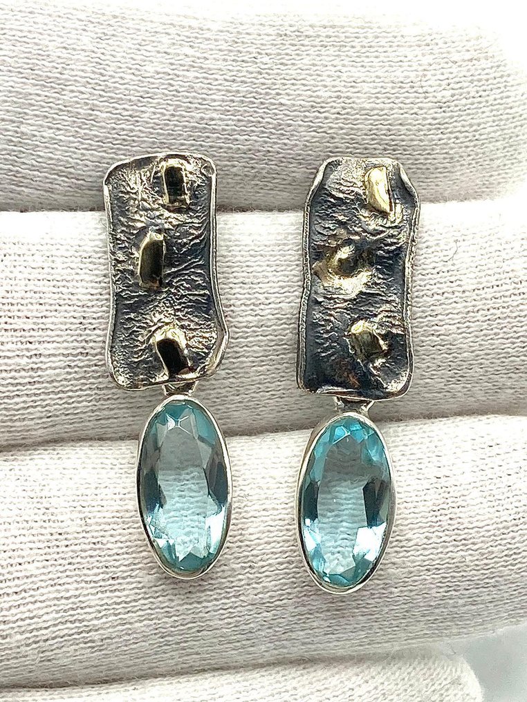 没有保留价 - 耳环 - 18K包金 银, 黄金 黄宝石 #1.0