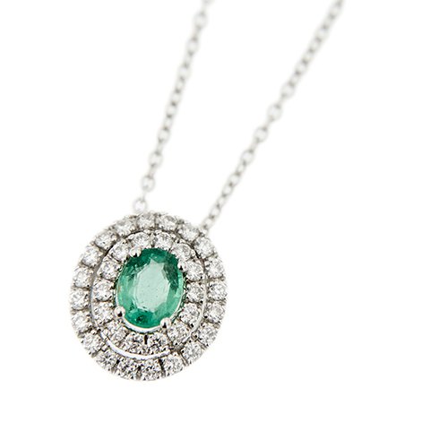 Salvini - Κολιέ με μενταγιόν - 18 καράτια Λευκός χρυσός Διαμάντι (Φυσικό)  - Σμαράγδι #1.0