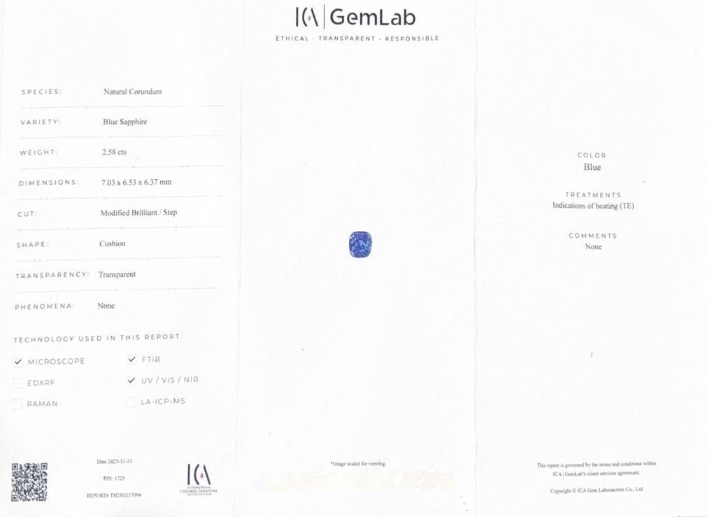 1 pcs  藍色 藍寶石  - 2.58 ct - 國際有色寶石協會 (ICA GemLab) #3.2