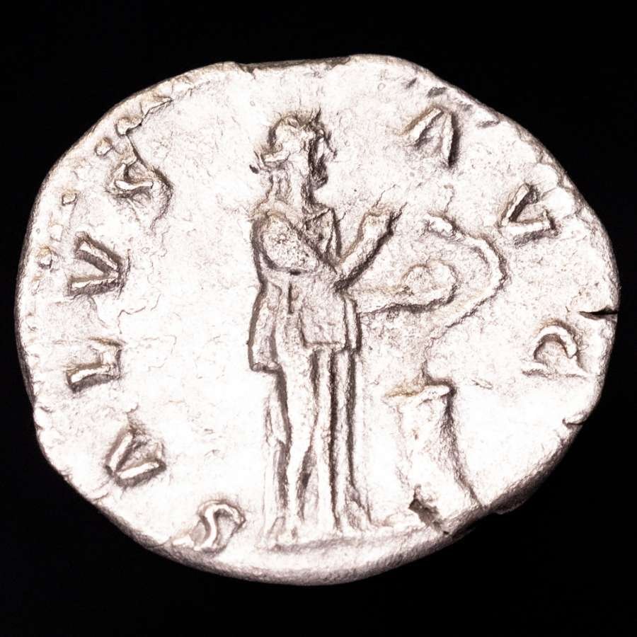 Empire romain. Hadrien (117-138 apr. J.-C.). Denarius Rome mint, AD 134-138. SALVS AVG, Salus standing right, feeding from patera serpent arising from  (Sans prix de réserve) #1.0
