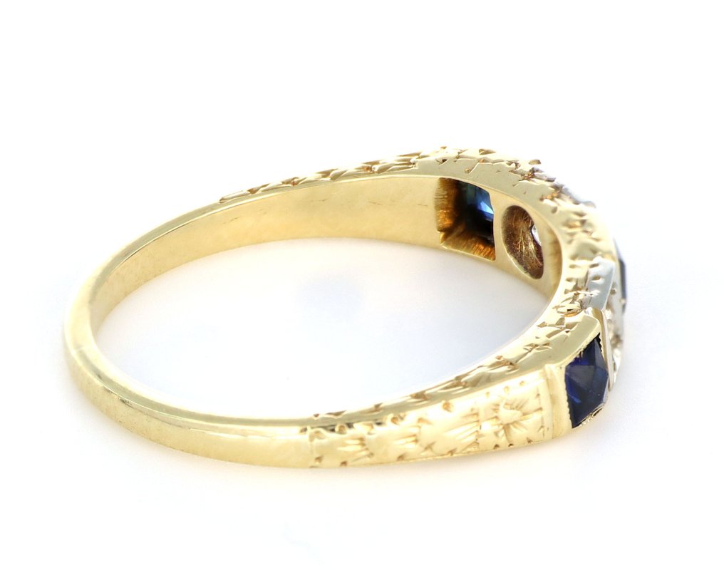 χωρίς τιμή ασφαλείας - Δαχτυλίδι - 18 καράτια Κίτρινο χρυσό -  0.25ct. tw. Ζαφείρι - Διαμάντι #1.0