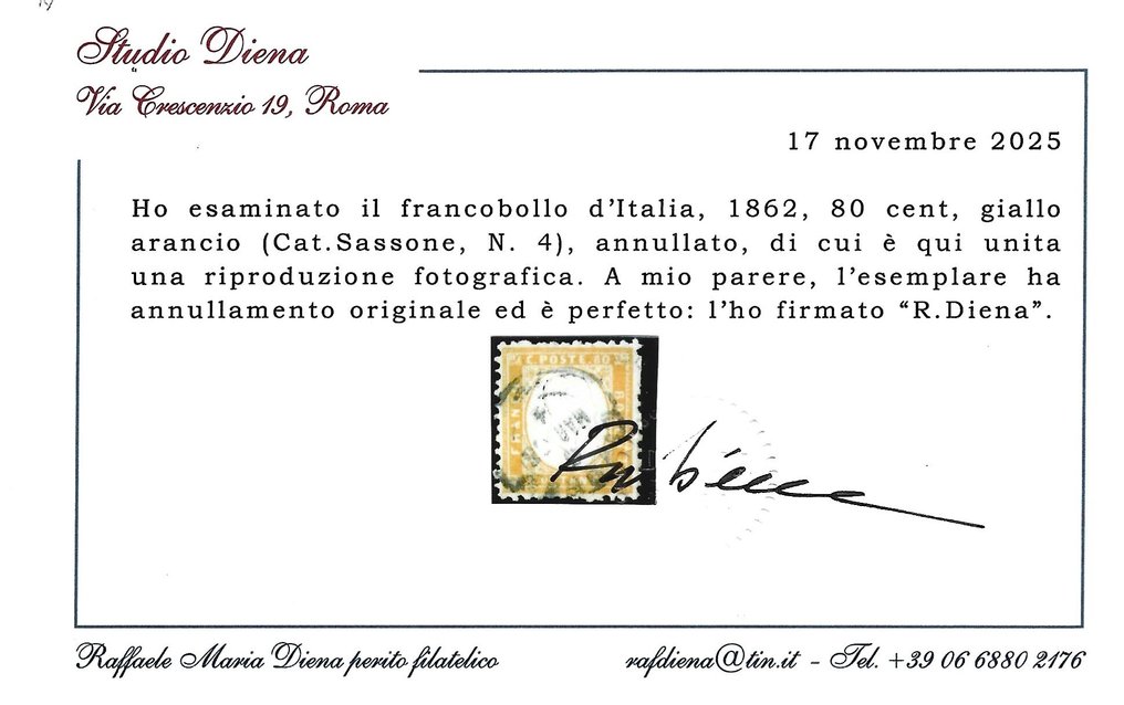Olasz Királyság 1862 - 80c használt - Sass 4 #2.1