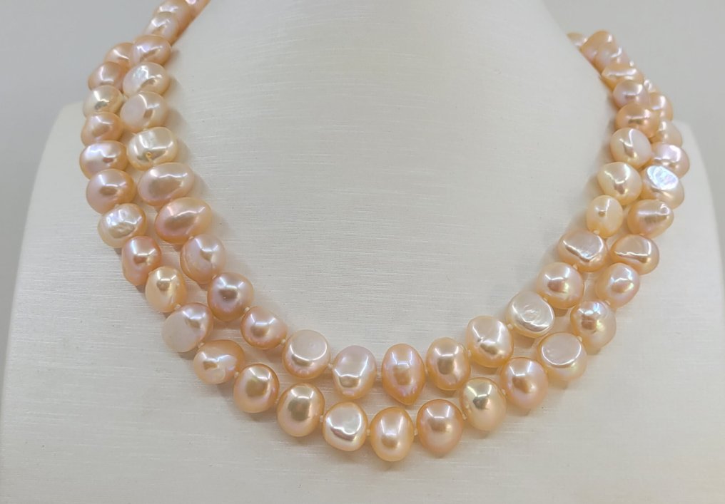 Senza prezzo di riserva - Collana Perle di Edison rosa da 9x11mm, Argento #1.0