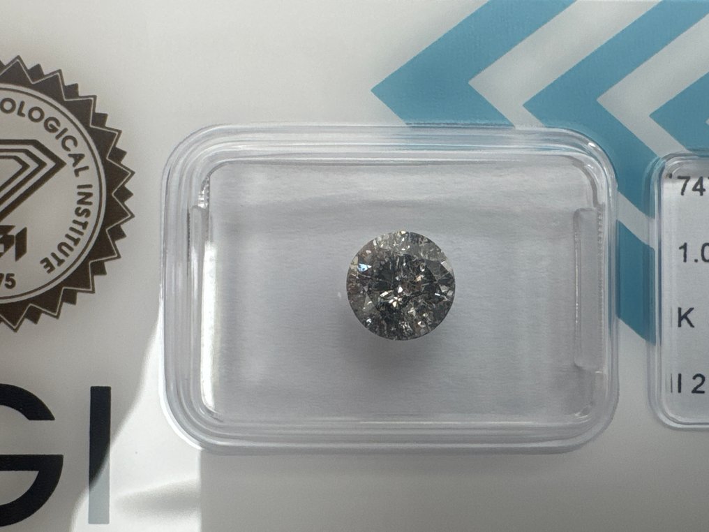 Zonder minimumprijs - 1 pcs Diamant  (Natuurlijk)  - 1.04 ct - Rond - K - P2 - International Gemological Institute (IGI) #1.0
