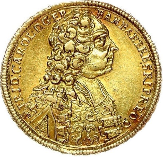 Alemania, Würzburg, diócesis. Friedrich Karl von Schönborn 1729-1746. 10 Gulden (Karolin) 1736 Variante mit "GULD". Einziges Exemplar im Handel #1.0