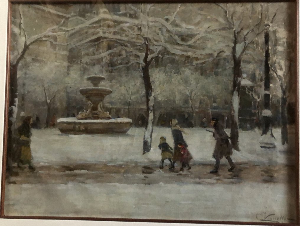 Cesare Vianello (1862-c.1920) - Piazza con fontana #2.1