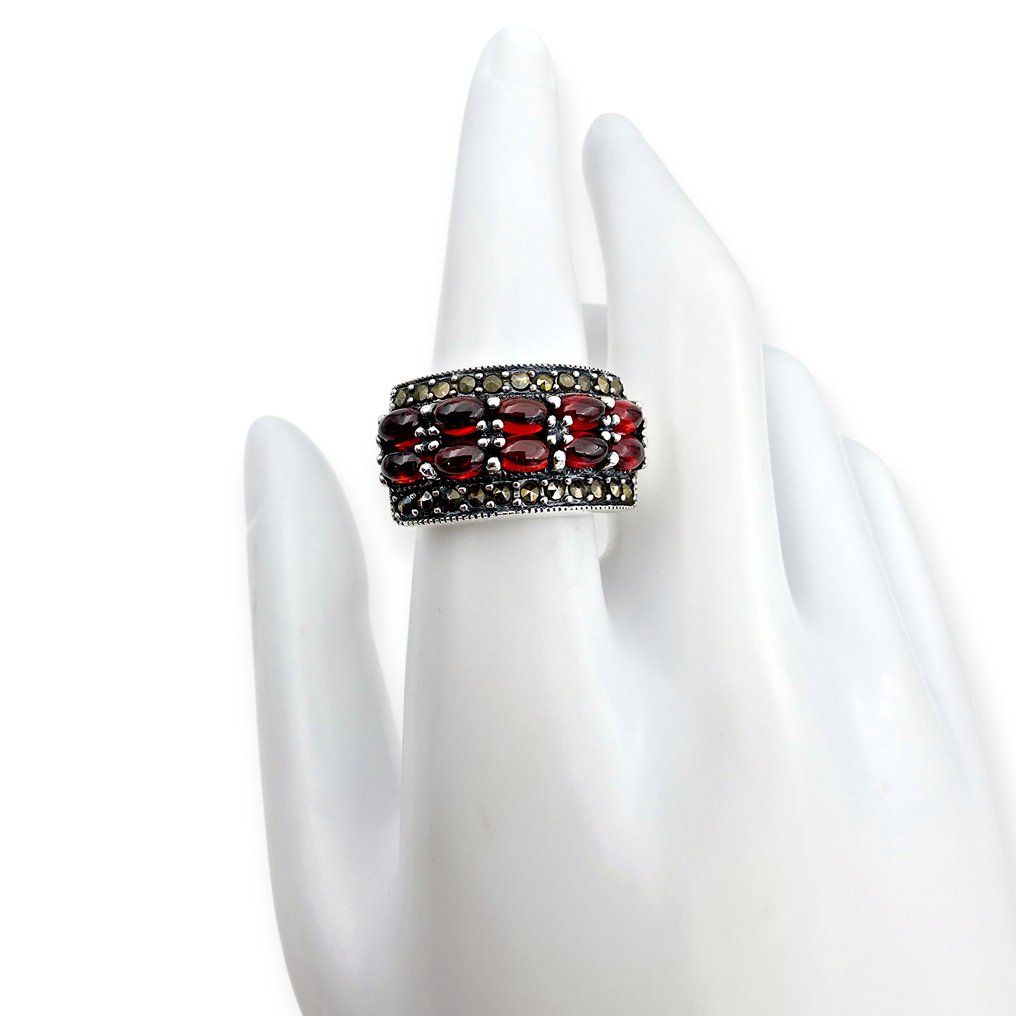 No reserve price - Ring Silver - Garnet (Certified) #3.2