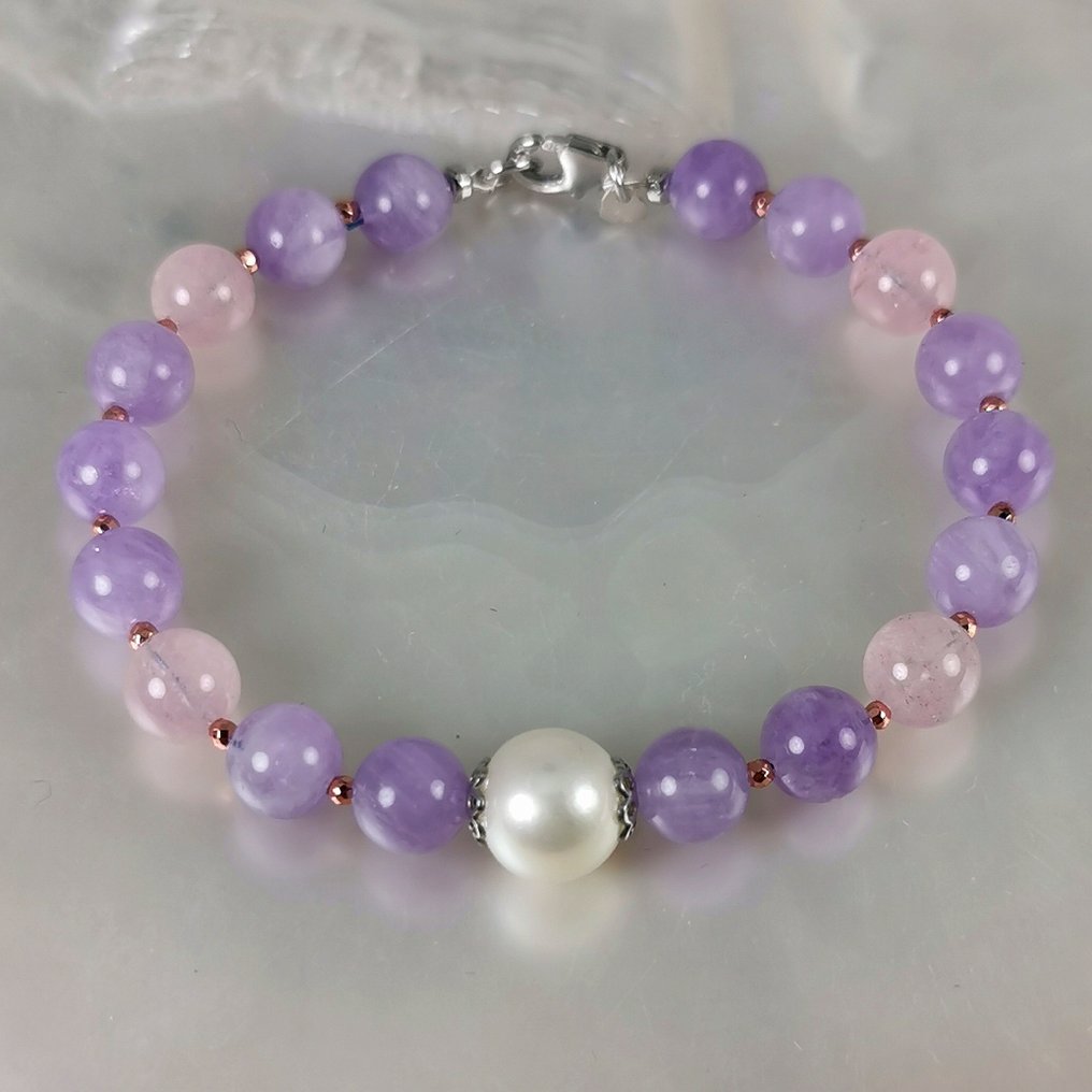 没有保留价 - 手镯 银 珍珠 - 混合宝石 - SSP Morganites 摩根石 #3.2