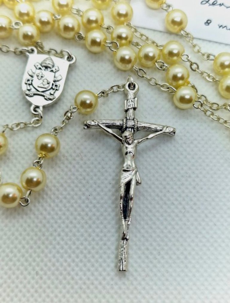 教皇利奥十四世的玫瑰念珠——在圣年会晤期间由教皇亲自释放——难得一见。 - 镀银 - 2025 - 大珍珠的玫瑰 #1.0