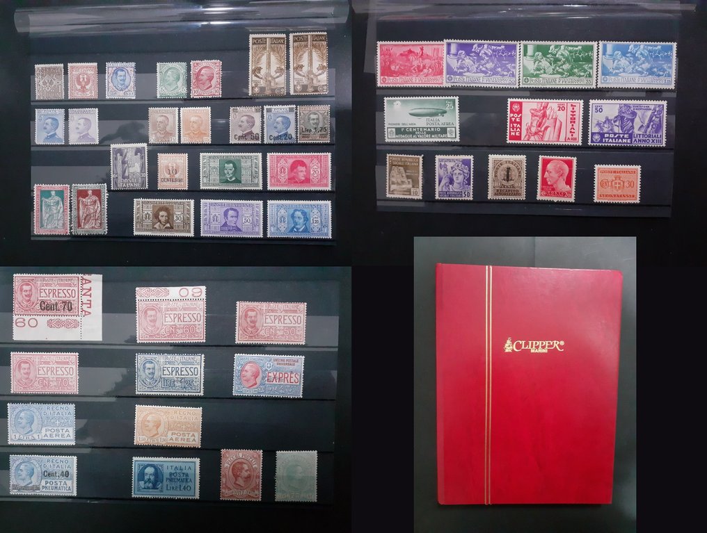 意大利王国 1901/1945 - 意大利王国1901年至1945年的邮票碎片 + 16页的MARINI CLIPPER相册 #1.0
