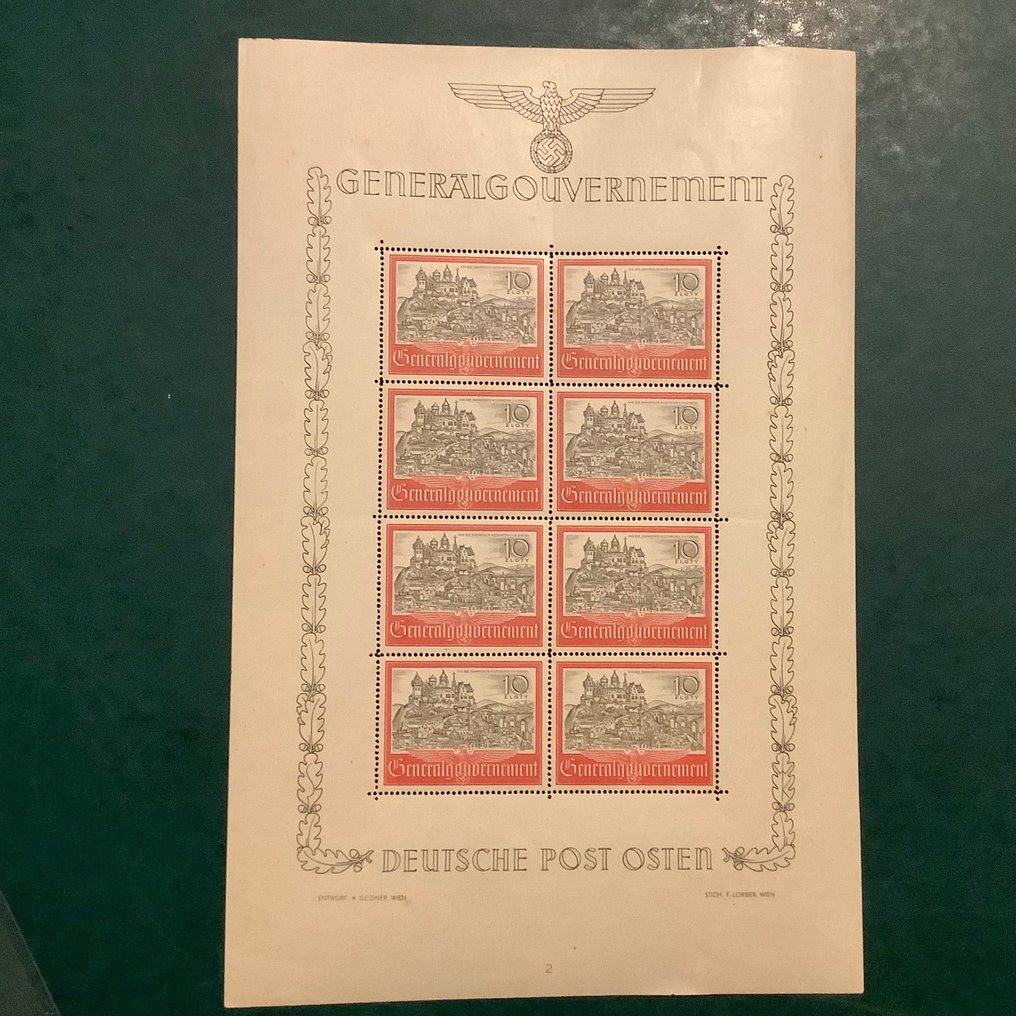 Generalgouvernement 1941 - Kraków on a full sheet with plate number 2. - Michel KB 65 #1.0