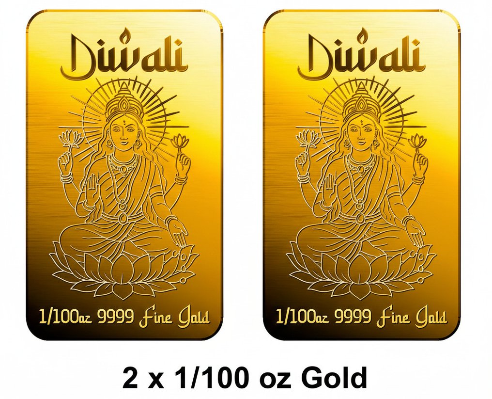 Lot 2 x 1/100 Troy Ounce - Or .999 - Scottsdale - Diwali Lakshimi – 9999 Fine Gold #1.0