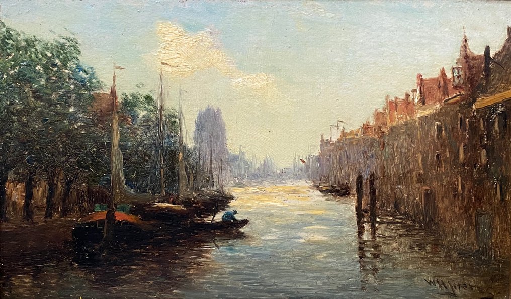 Wilhelmus Harmanus Jintes (1855-1924) - Gezicht op een (mogelijk de Delftse) vaart bij Rotterdam #3.2