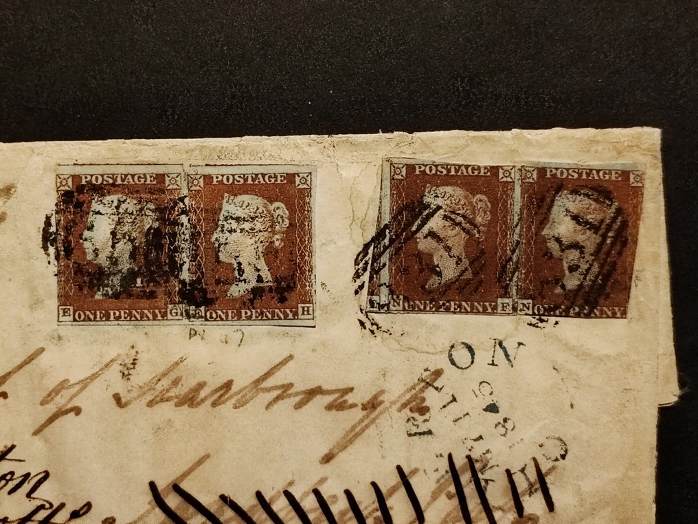 Gran Bretagna 1844/1845 - Copertura Penny Red Imperforate, Piastre multiple, Registrata e Ridirizzata, Conte di Scarbrough #2.1