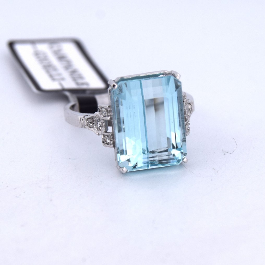 戒指 白金 -  7.20ct. tw. 海蓝宝石 - 钻石 - DECO' #2.1