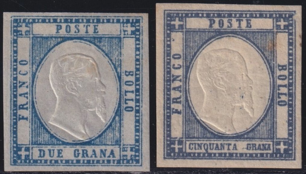 那不勒泰省 1861 - 2克 + 50克 Sass 20+24d 大边缘 f.Chiav. Ex Coll. Imperato Spl #1.0