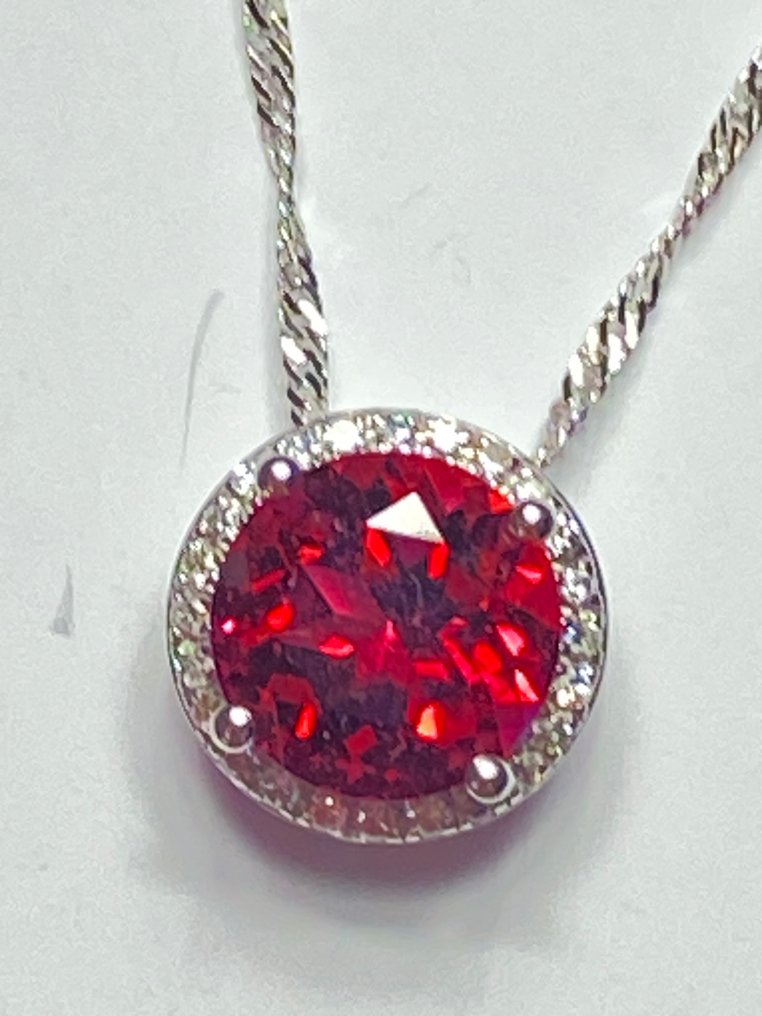 Sem preço de reserva - Colar com pingente - 18 K Ouro branco Espinela - Diamante #2.1