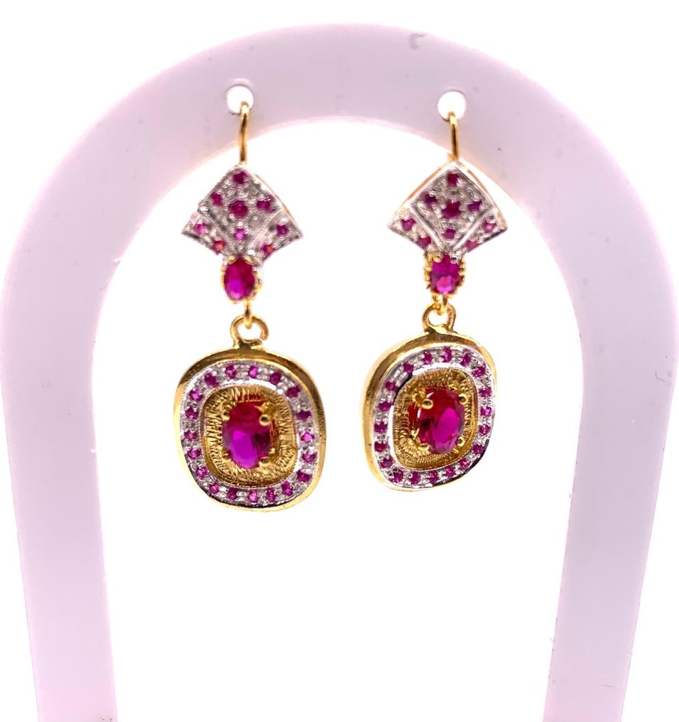 χωρίς τιμή ασφαλείας - Βραδινά σκουλαρίκια - 9 kt. Κίτρινο χρυσό, Ασημί Ρουμπίνι - Ρουμπίνι - Rubini #1.0