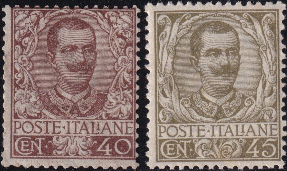 Olasz Királyság 1901 - Virágos 40 db barna + 45 db Sass olajbogyó 74/5 ép MNH** Cert.Ray ritka #1.0