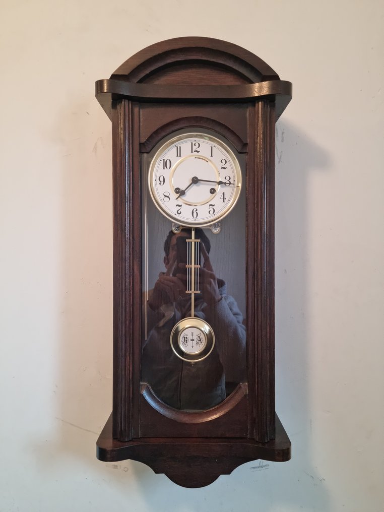 Ορθογώνιο ρολόι τοίχου - Franz Hermle & Sohn -   Ξύλο, Ορείχαλκος - 1980-1990 #1.0