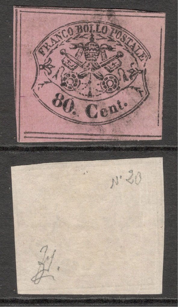Italian Ancient States - Papal State 1867 - Second Issue: 80c Rose-Lilac - No Reserve Price - Sassone n.20 #2.1