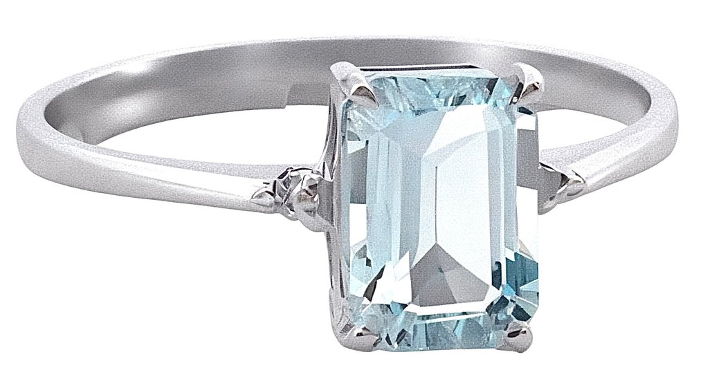 没有保留价 - 戒指 - 18K包金 白金 海蓝宝石 - 钻石 #3.2