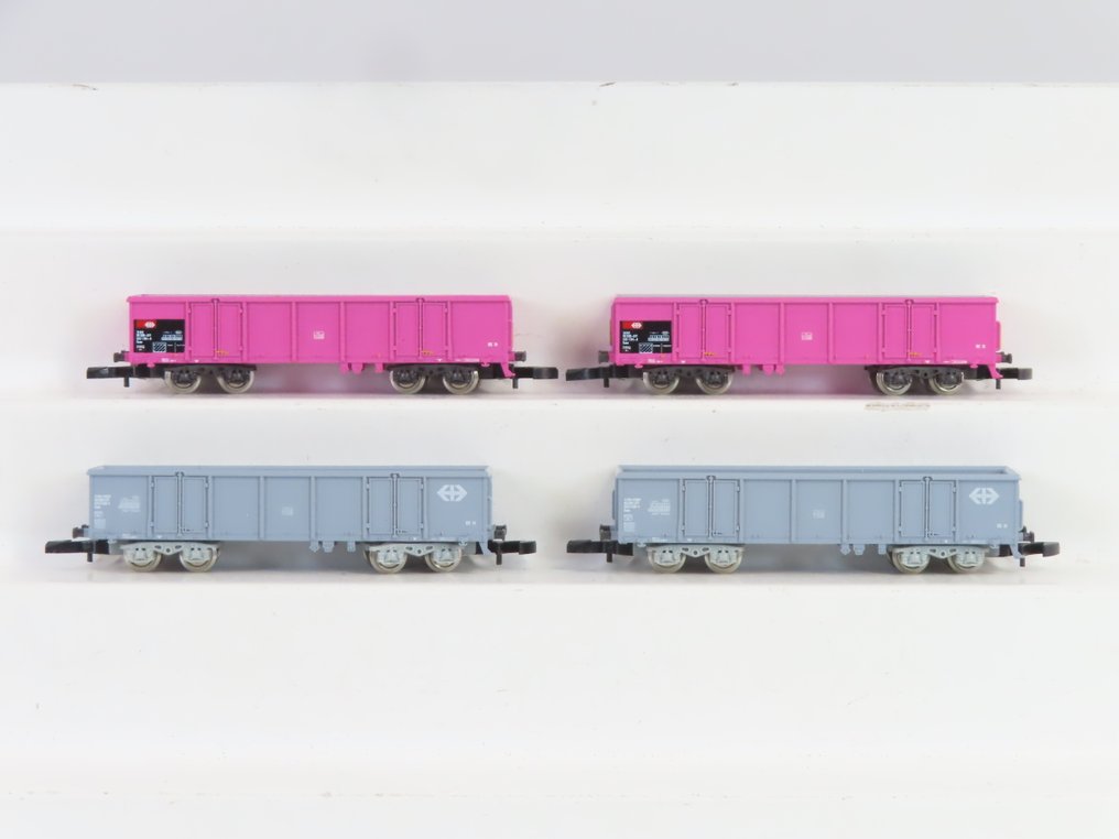Märklin Z - 8651/8652 - Modeltog godsvogn (4) - 4x 2-akslet høj bakvogn type Eaos - SBB-CFF #1.0