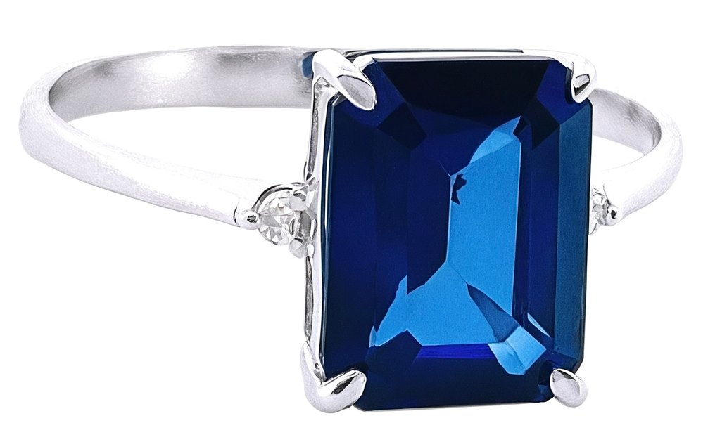 χωρίς τιμή ασφαλείας - Δαχτυλίδι - 18 καράτια Λευκός χρυσός Ζαφείρι - Διαμάντι #2.1