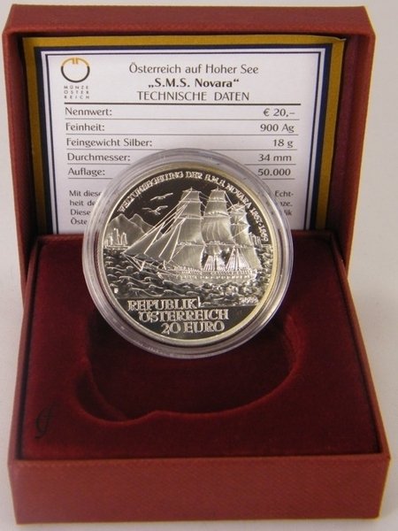 Austria. 20 Euro 2004 "S.M.S. Novara - Archduke Ferdinand Max" Proof (No reserve price) #1.0