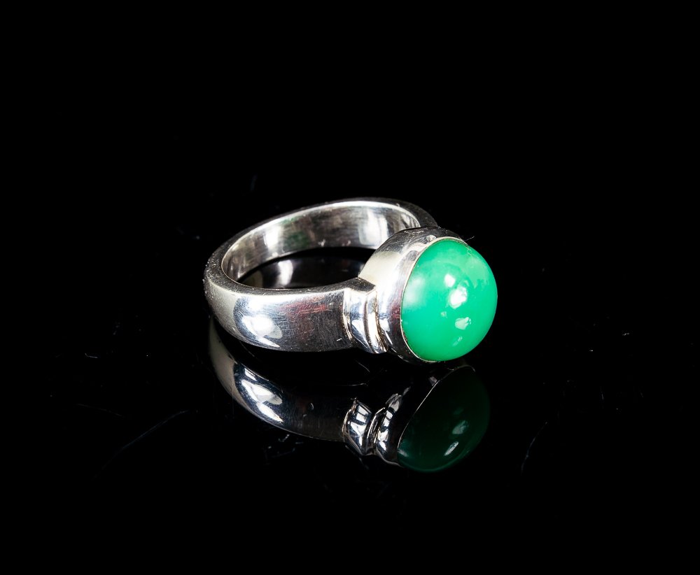 Æblegrøn australsk chrysoprase cabochon i 925 sterling sølv. Ring- 7.2 g - (1) #3.2