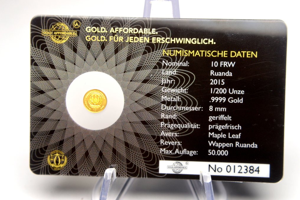 Ruanda e Burundi. 10 Francs 2015 Icons of the World - Maple Leaf - 1/200oz (.999) (Sem preço de reserva) #2.1