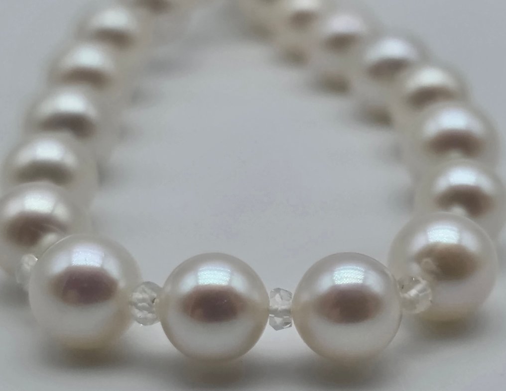 Nincs minimálár - Nyaklánc - 18 kt. Sárga arany Gyöngy - Akvamarin - Akoya gyöngyök 7-től 7,2-ig #1.0