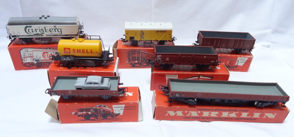 Märklin H0 - 4502/4504/4509/4514/4602/4623/4636. - 模型貨運火車 (7) - 7x 货车车厢 - DB #1.0