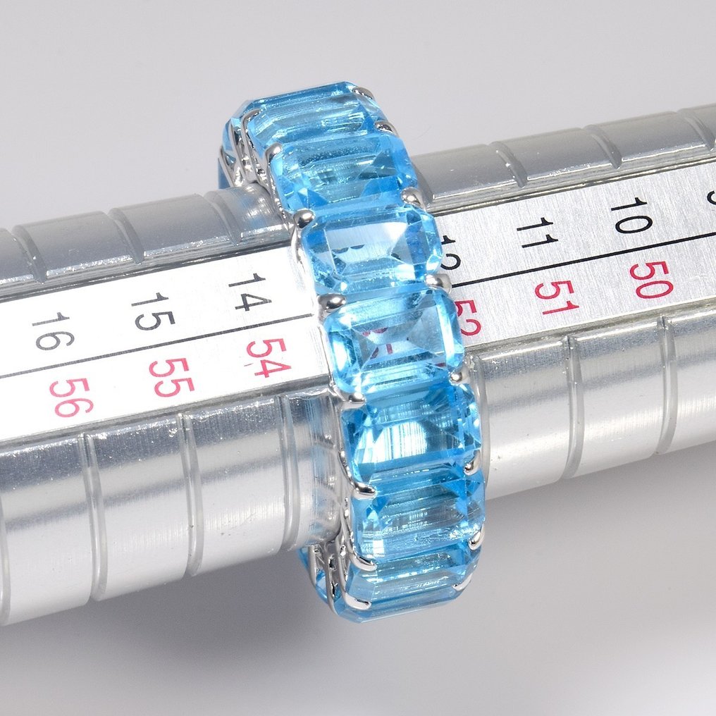 没有保留价 - 戒指 - 14K包金 白金 -  14.45ct. tw. 黄宝石 - 瑞士蓝 #2.1