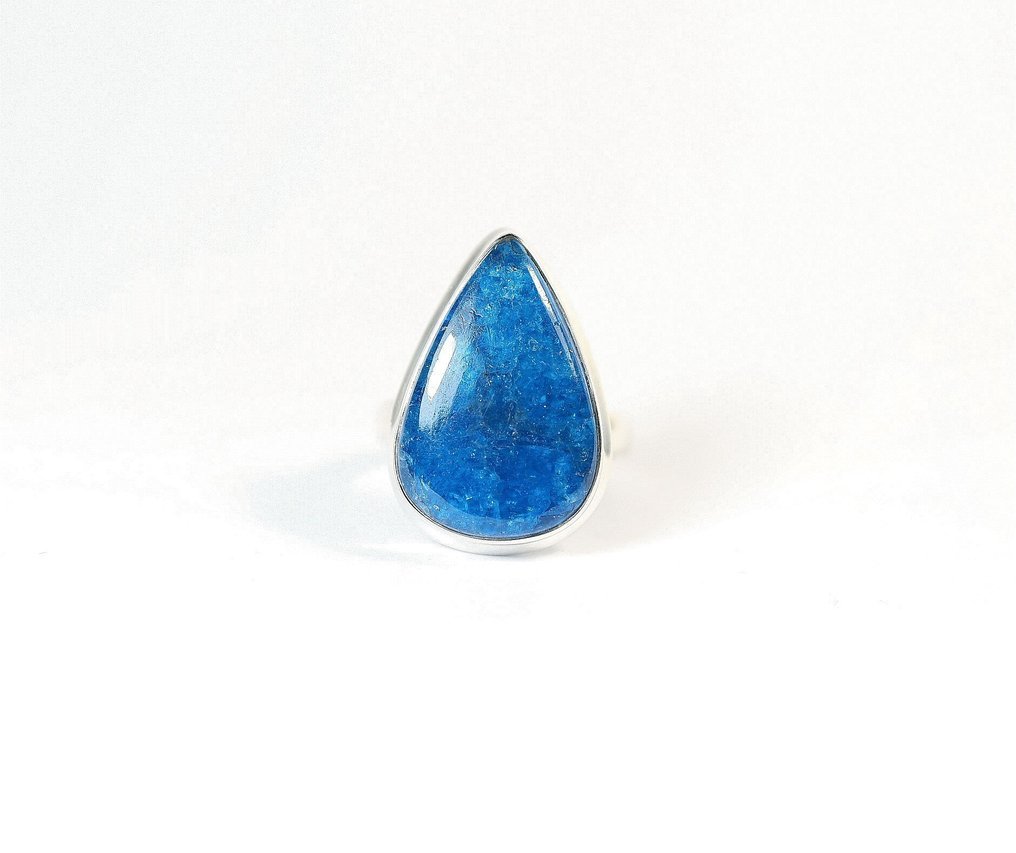 霓虹蓝色的磷灰石 戒指 / 凸面宝石 / 新- 7.98 g - (1) #1.0
