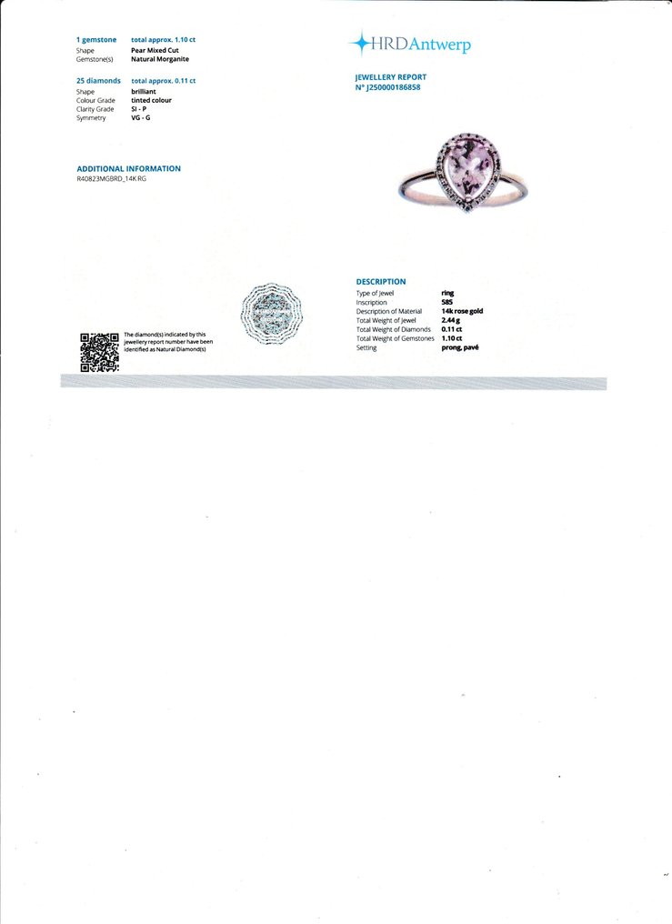 Δαχτυλίδι - 14 καράτια Ροζ χρυσό -  1.21ct. tw. Μοργκανίτης - Διαμάντι #2.1
