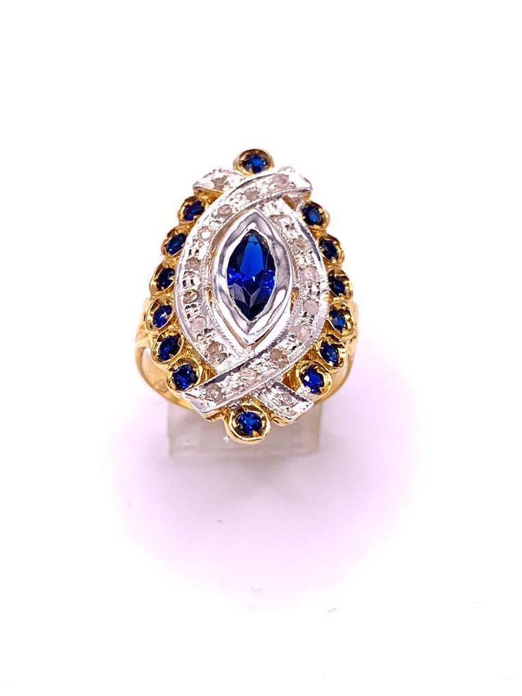 沒有保留價 - Cocktail戒指 - 9 節 黃金, 銀 藍寶石 - 藍寶石 - Diamanti #1.0