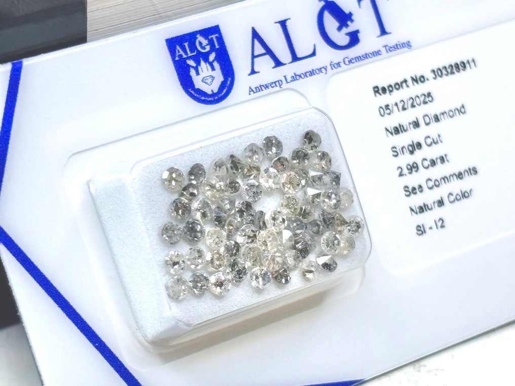 Zonder minimumprijs - 63 pcs Diamant  (Natuurlijk)  - 2.99 ct - Rond - I, N (gekleurd) - SI1, P2 - Antwerp Laboratory for Gemstone Testing (ALGT) #3.2