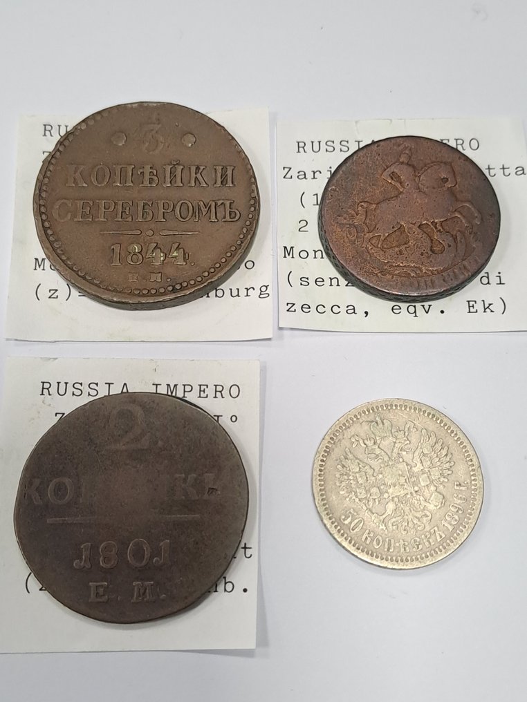 Rusland. Lot of 4 coins, incl. silver 50 Kopecks 1896, various denominations  (Zonder minimumprijs) #1.0