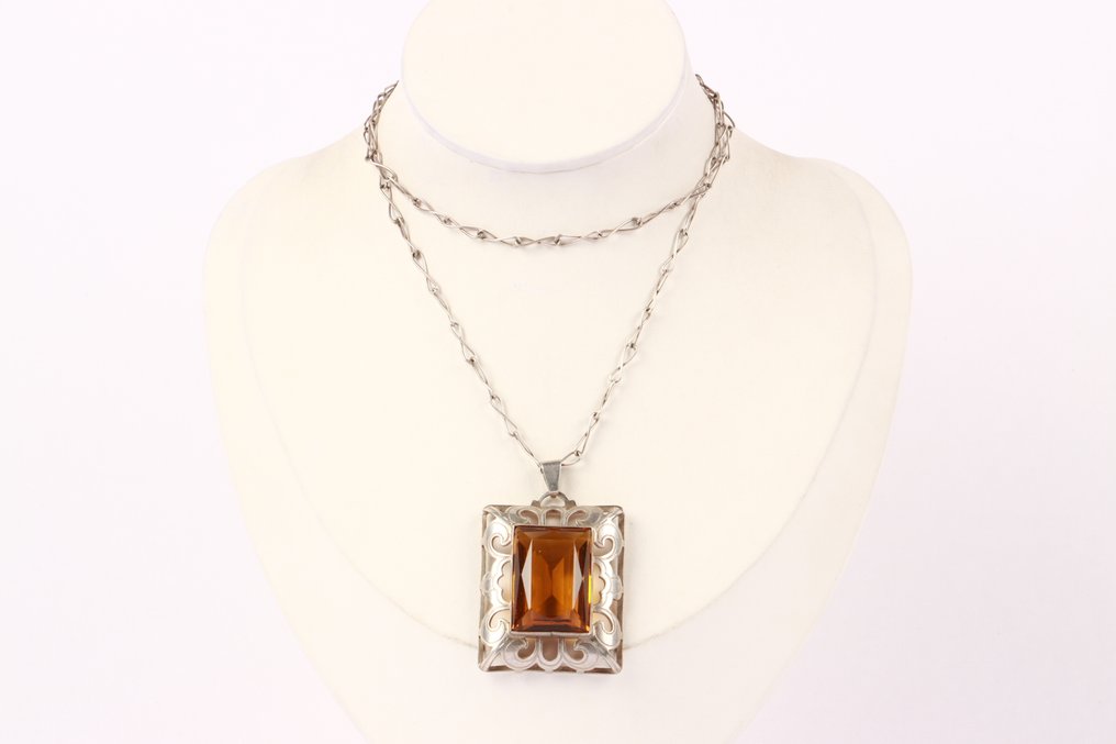 Fără preț de rezervă - Colier cu pandantiv Argint - mare făcut manual #1.0