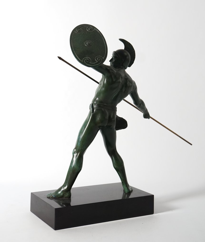 Art Deco, 1920-1930 - Γλυπτό, 'Leonidas' - 43 cm - Επενδυμένη μεταλλουργία, γρανίτης #2.1
