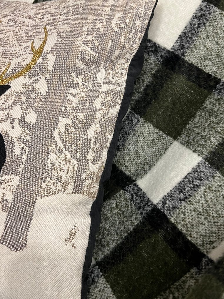 优雅的Vichy格子图案，采用温暖的羊毛制成——森林绿和白色。 - 毯子  - 150 cm - 125 cm #4.3