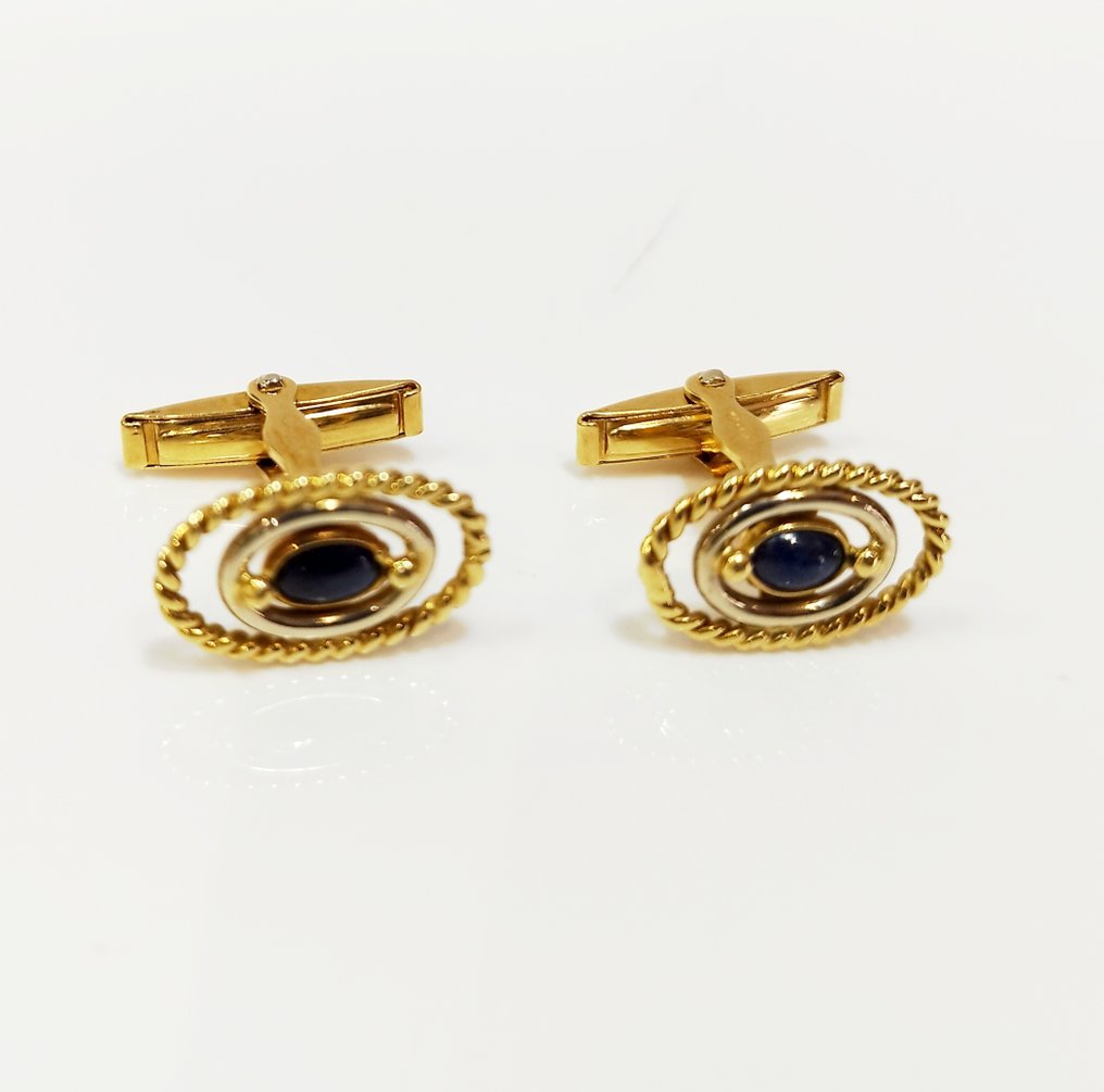 袖扣 - 18K包金 黄金, 白金 -  0.40ct. tw. 蓝宝石 - 新的 #1.0