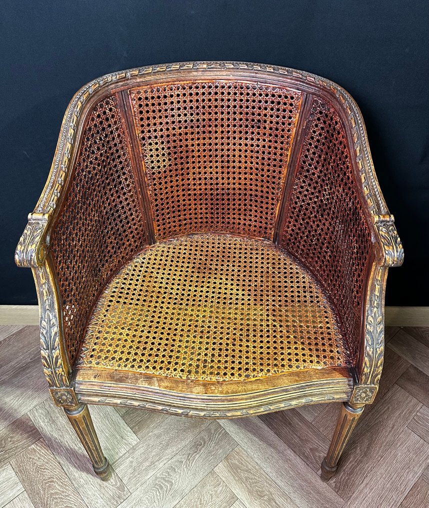 扶手椅子 - 果木雕刻 - 路易十六 - 已修复 - 藤编扶手椅 #4.3